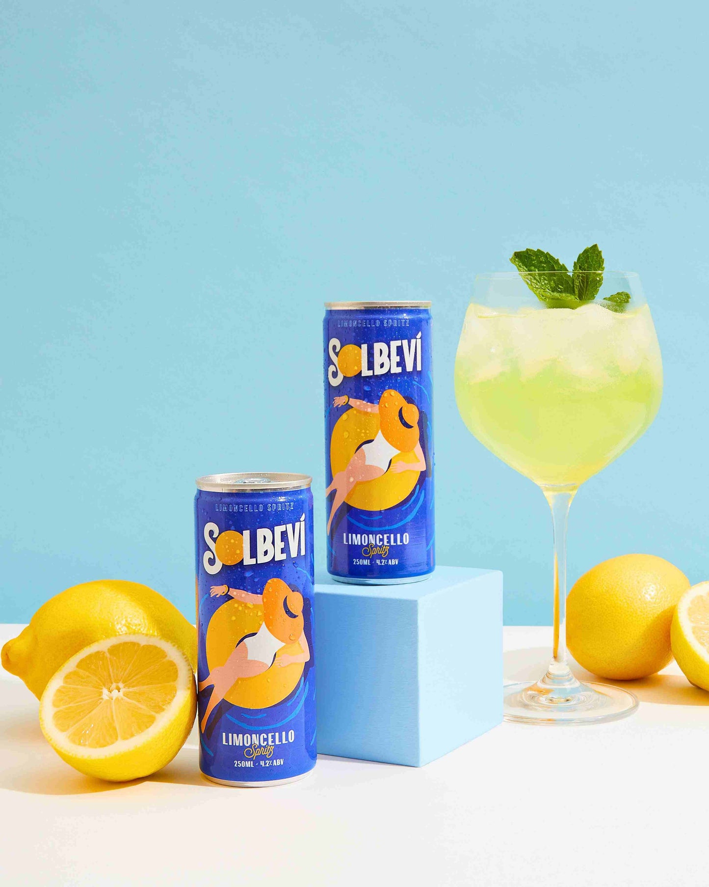 Solbevi Limoncello Spritz served over ice with fresh mint